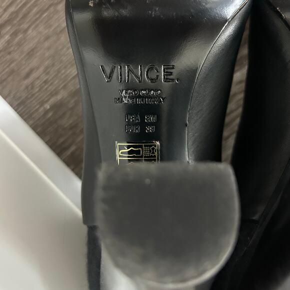 Vince Aren Black Leather Wool Open Toe Heeled Booties Size 8 Made in Italy EUC - Picture 14 of 14